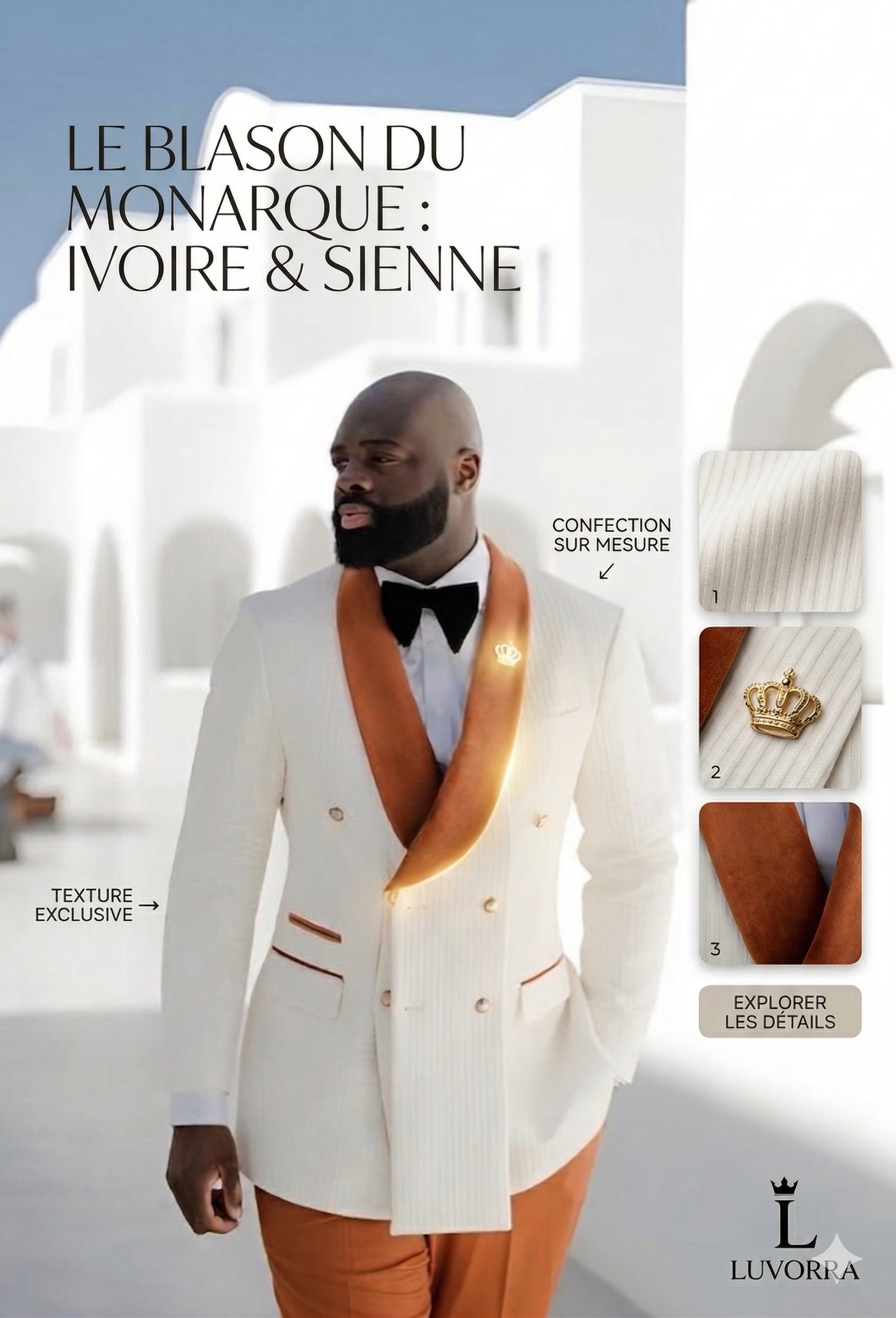 Le Monarque : Smoking Croisé Texturé Ivoire & Sienne Brûlée