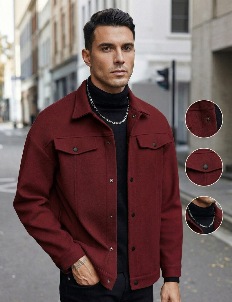 La Surchemise Oxford : Veste en Laine Mérinos Bouclée Bordeaux Impérial