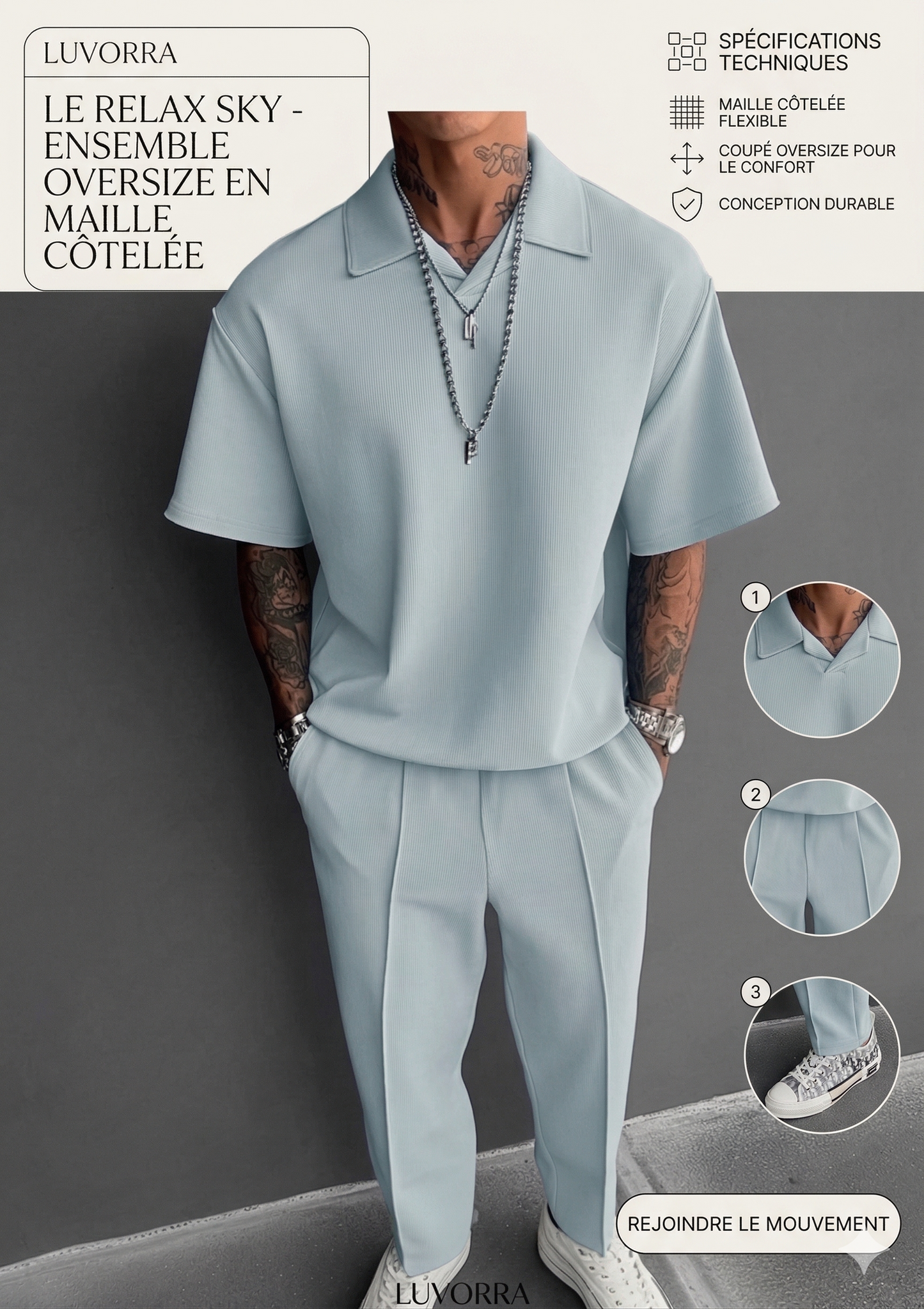 L'Ensemble Nuvola : Set Oversize en Maille Ciselée Bleu Céleste