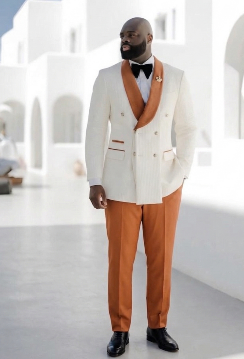 Le Monarque : Smoking Croisé Texturé Ivoire & Sienne Brûlée