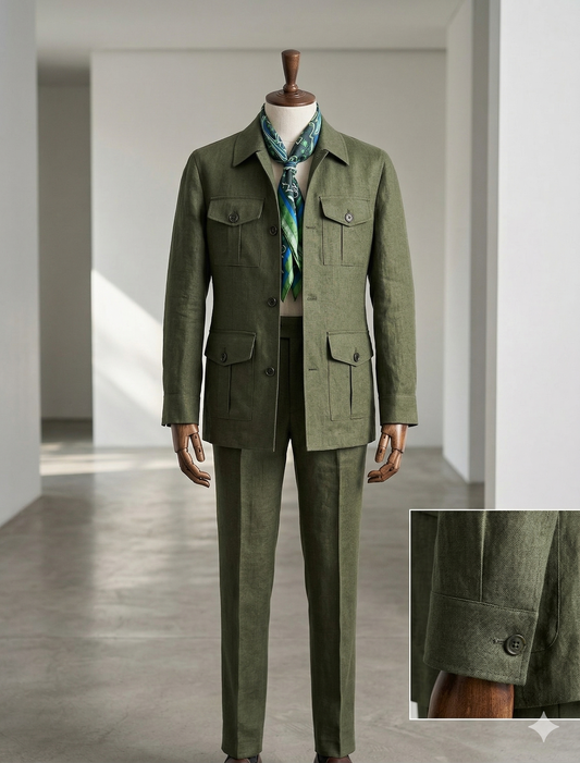 L'Ensemble Safari Équatorial : Costume en Lin Vert Forêt de Luvorra