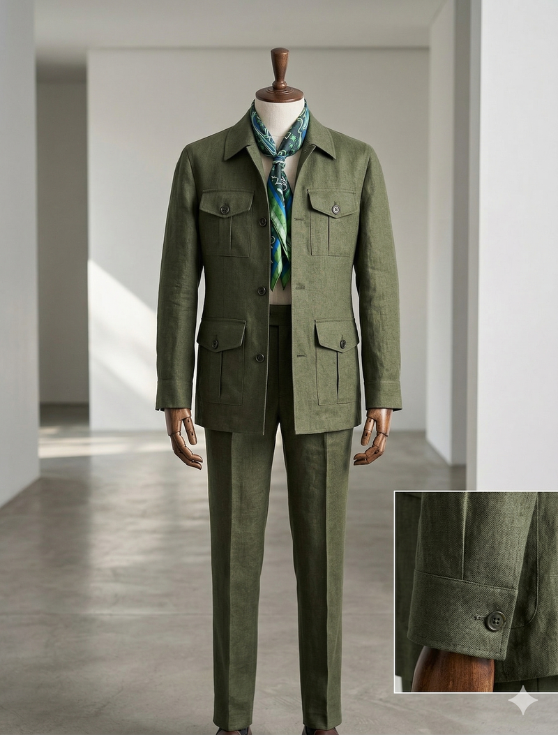 L'Ensemble Safari Équatorial : Costume en Lin Vert Forêt de Luvorra